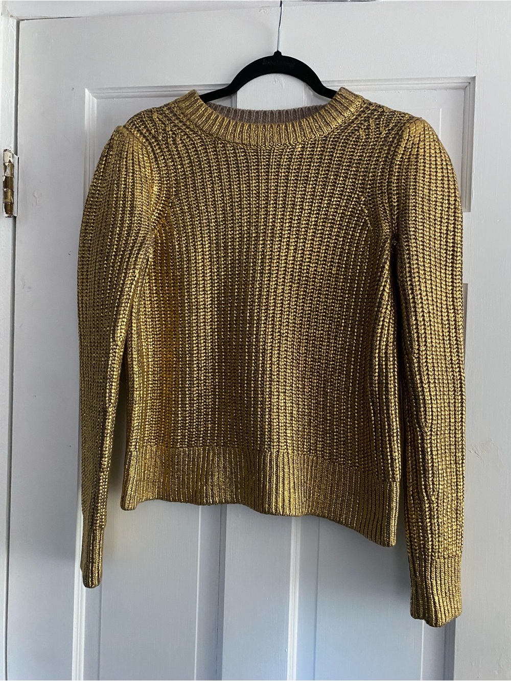 Boden Gold Metallic Ribbed Crewneck Sweater